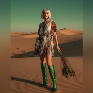 Maude peacock 🦚 swing pleated trapeze mini dress